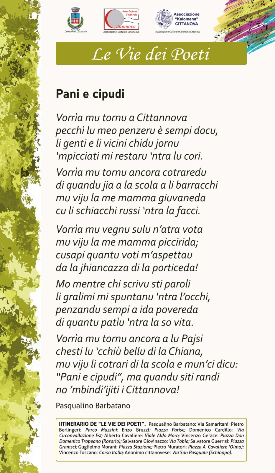 Le Vie dei Poeti Cittanova pasqualino barbatano poesia